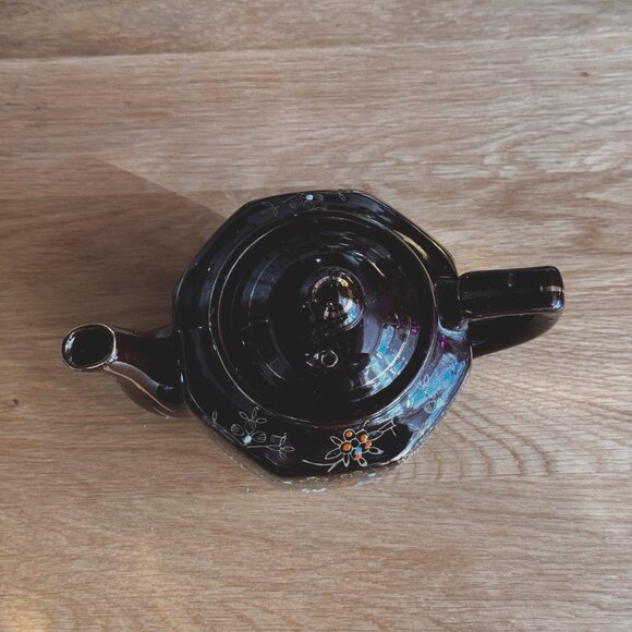 Moriage Style Ceramic Redware Teapot, Brown Flora, Vintage Pre-War Japan - Picture 12 of 16